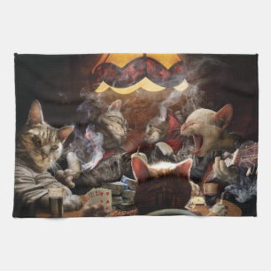 Cats playing poker kitchen towel