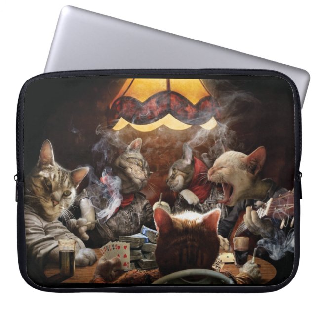 Cats playing poker   laptop sleeve (Front)