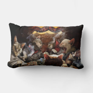 Cats playing poker   lumbar pillow