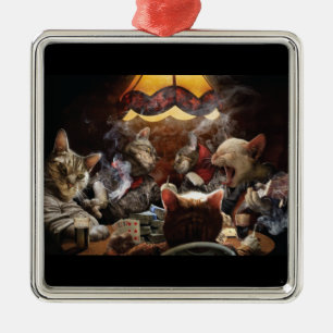 Cats playing poker  metal ornament