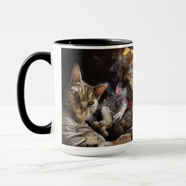 Cats playing poker  mug (Left)