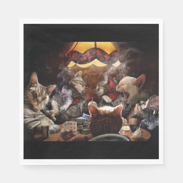 Cats playing poker   napkin (Front)