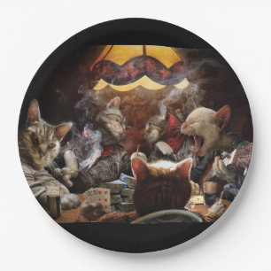Cats playing poker paper plate