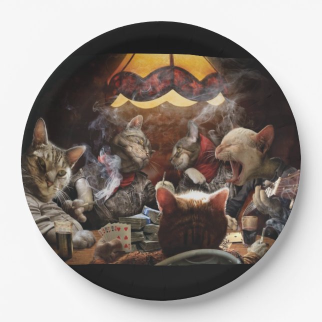Cats playing poker  paper plate (Front)