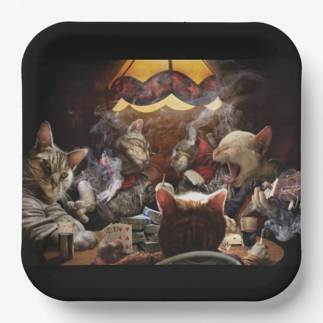 Cats playing poker  paper plate (Front)