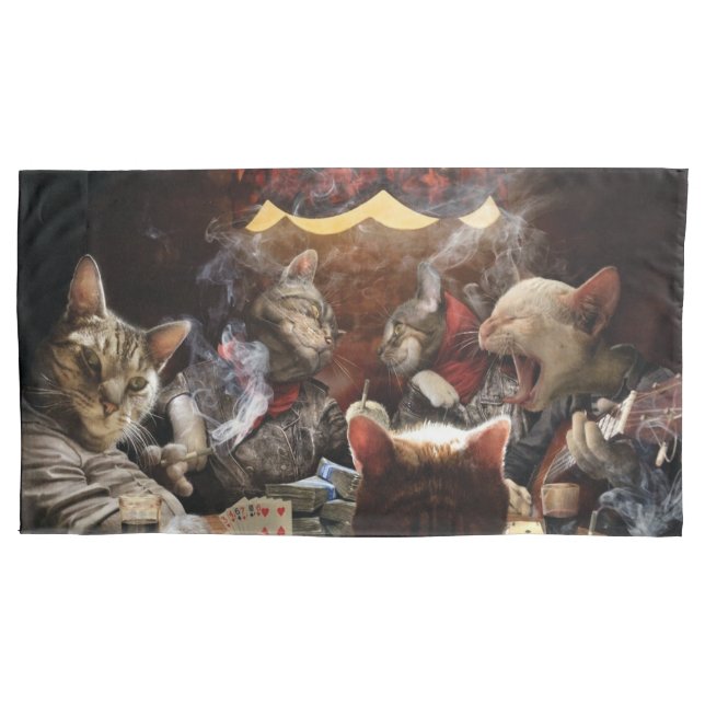 Cats playing poker  pillowcase (Front-Left)
