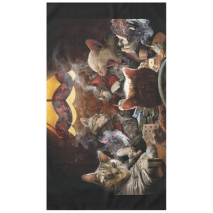 Cats playing poker tablecloth