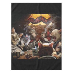 Cats playing poker tablecloth