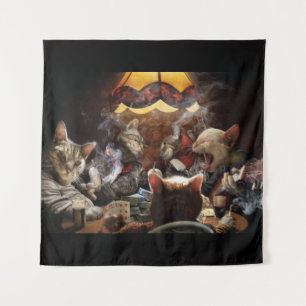 Cats playing poker   tapestry