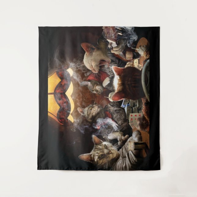 Cats playing poker  tapestry (Front)