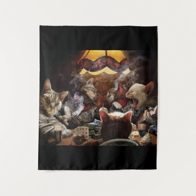 Cats playing poker tapestry (Front)