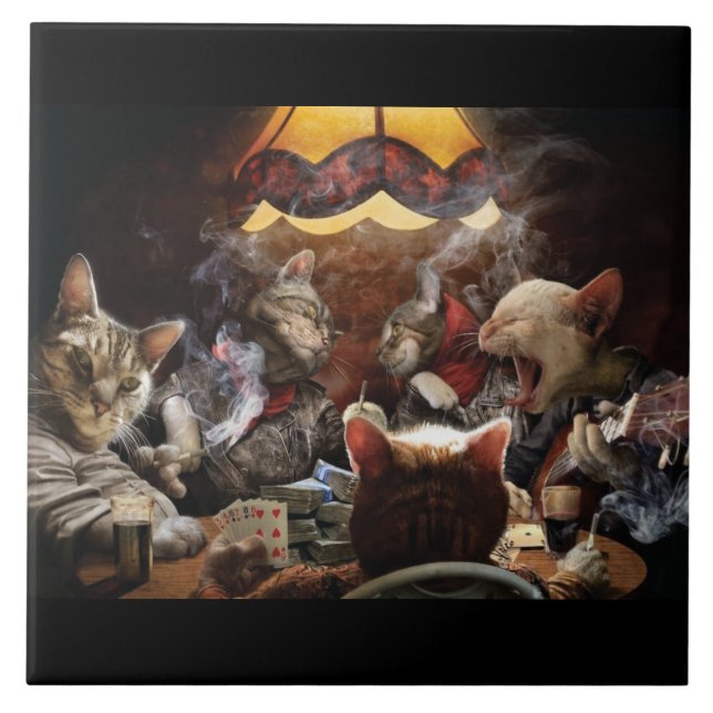 Cats playing poker   tile (Front)