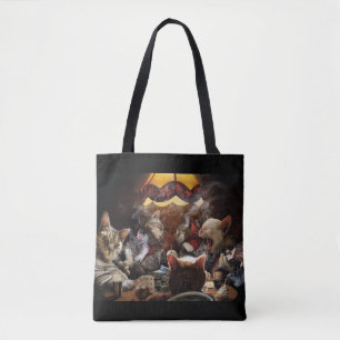 Cats playing poker tote bag