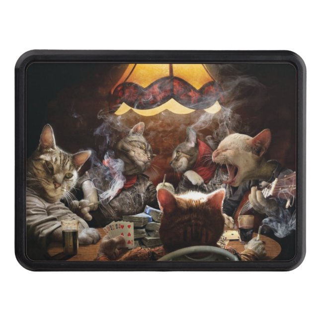 Cats playing poker   trailer hitch cover (Front)