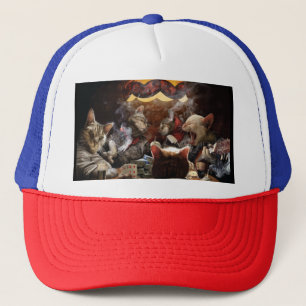 Cats playing poker trucker hat