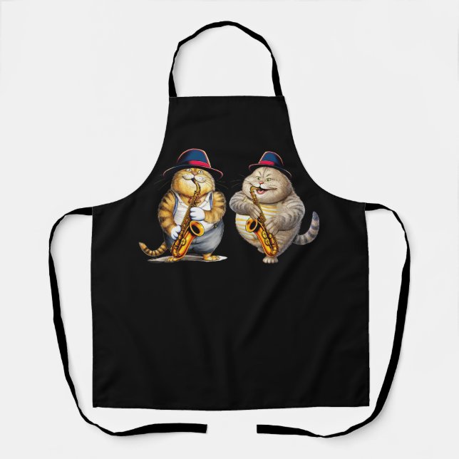 Cats Playing Saxophone Jazz Sax Musician Saxophoni Apron (Front)