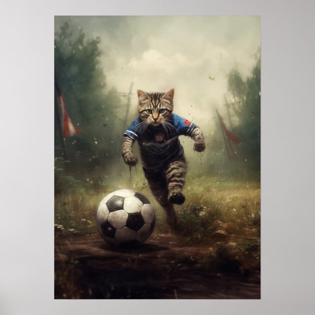 Cats Playing Soccer Poster (Front)