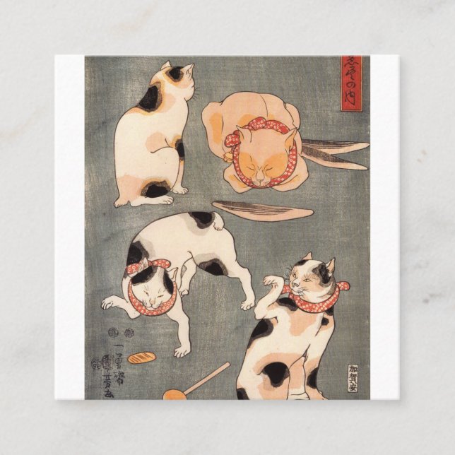 Cats Playing Utagawa Kuniyoshi Square Business Card (Front)