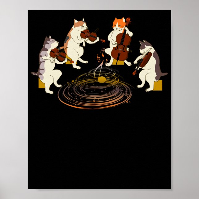 Cats Playing Violin Cello Music Cat Lover Poster (Front)