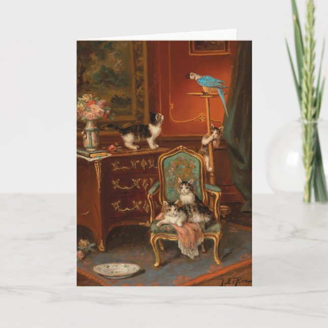 Cats Playing with a Parrot | Jules Le Roy Card (Front)