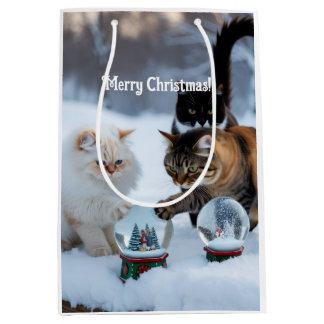 Cats playing with snowballs, customize,  medium gift bag