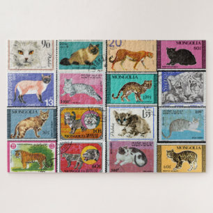 Cats Postage Timbres Collage Jigsaw Puzzle