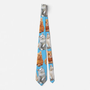 Cats print pattern 01x4 L Blue BG Tie
