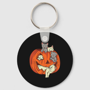 Cats Pumpkin Carved Jack O Lantern Cat Halloween C Keychain