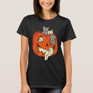 Cats Pumpkin Carved Jack O Lantern Cat Halloween C T-Shirt