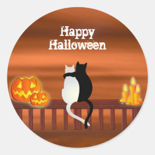 Cats Pumpkins Candles Halloween Classic Round Sticker