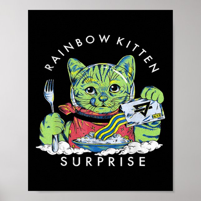 Cats Rainbow Kitten Surprise Cute Eat Retro Animal Poster (Front)