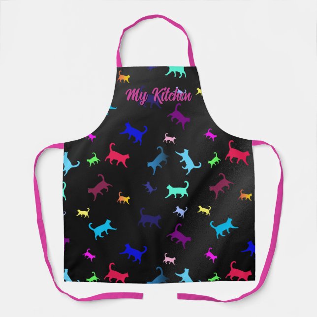 Cats Rainbow Pattern Script Text Apron (Front)