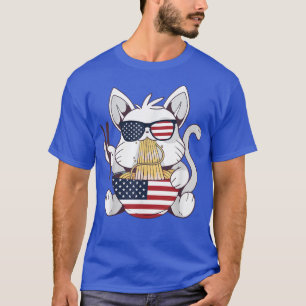 Cats Ramen Anime American Flag 4th Of July  T-Shirt