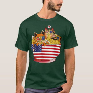 Cats Ramen Anime American Flag Funny Cats 4th Of J T-Shirt