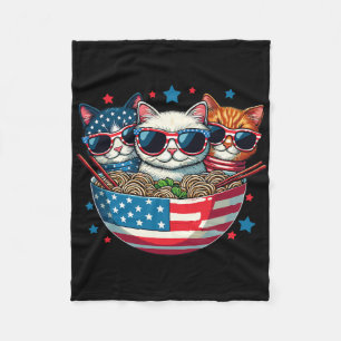 Cats Ramen Anime American Flag Usa Funny 4th Of Ju Fleece Blanket
