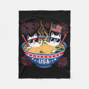 Cats Ramen Patriotic American Flag Boys Girls 4th Fleece Blanket