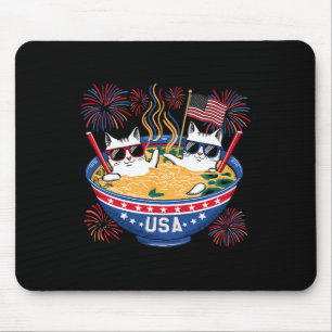 Cats Ramen Patriotic American Flag Boys Girls 4th  Mouse Pad