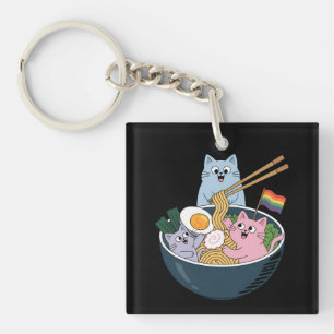 Cats Ramen Rainbow LGBTQ Gay Lesbian Pride Ally Keychain