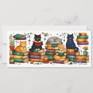 Cats Reading Books Cozy Library Scene Invitation