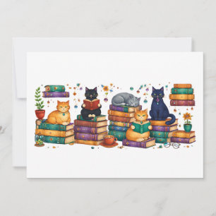 Cats Reading Books Cozy Library Scene Thank You Card