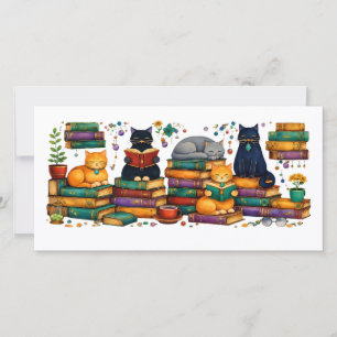 Cats Reading Books Cozy Library Scene Thank You Card