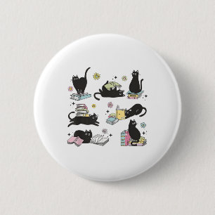 Cats Reading Books Shirt Cat Lover Kitten Reading  2 Inch Round Button