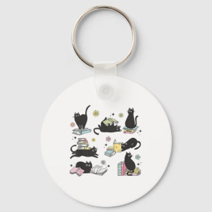 Cats Reading Books Shirt Cat Lover Kitten Reading  Keychain
