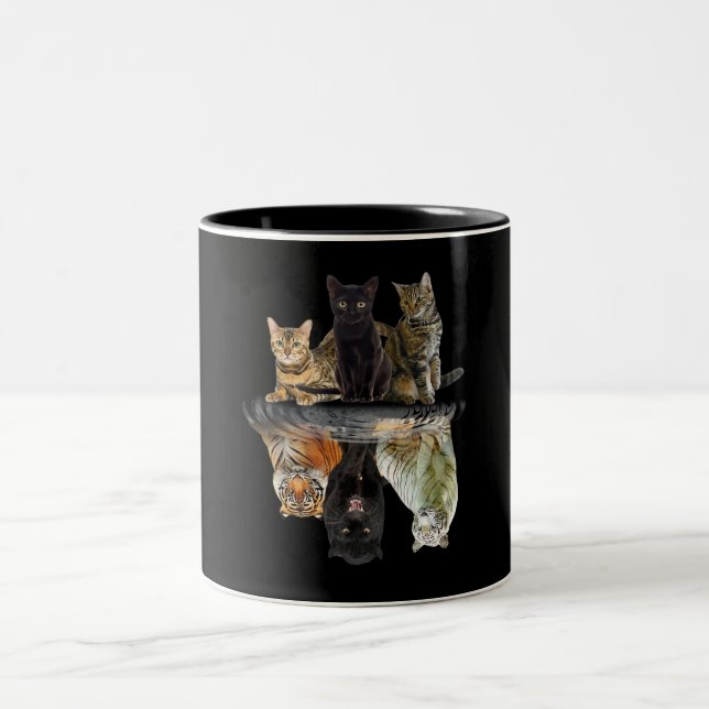 Cats Reflection Friend Cat Lovers Cute Tiger Two-Tone Coffee Mug (Center)
