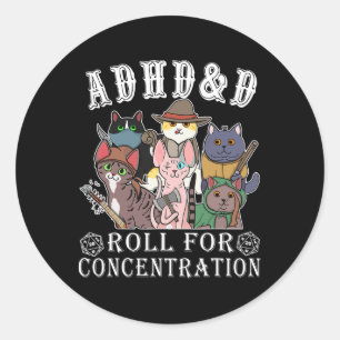 Cats Rpg Gamer Roll For Concentration D20 Dice Ner Classic Round Sticker