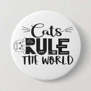 Cats rule the world lettering cute kitten whiskers 3 inch round button