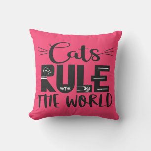 Cats rule the world trendy lettering whiskers throw pillow