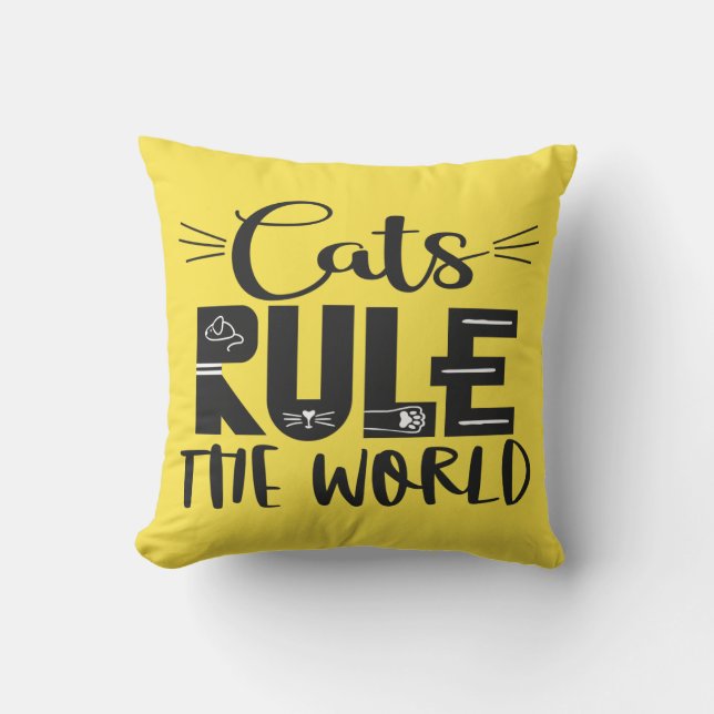 Cats rule the world trendy lettering whiskers throw pillow (Front)