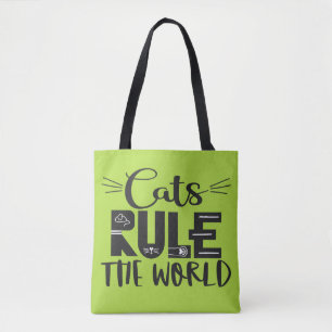 Cats rule the world trendy lettering whiskers tote bag