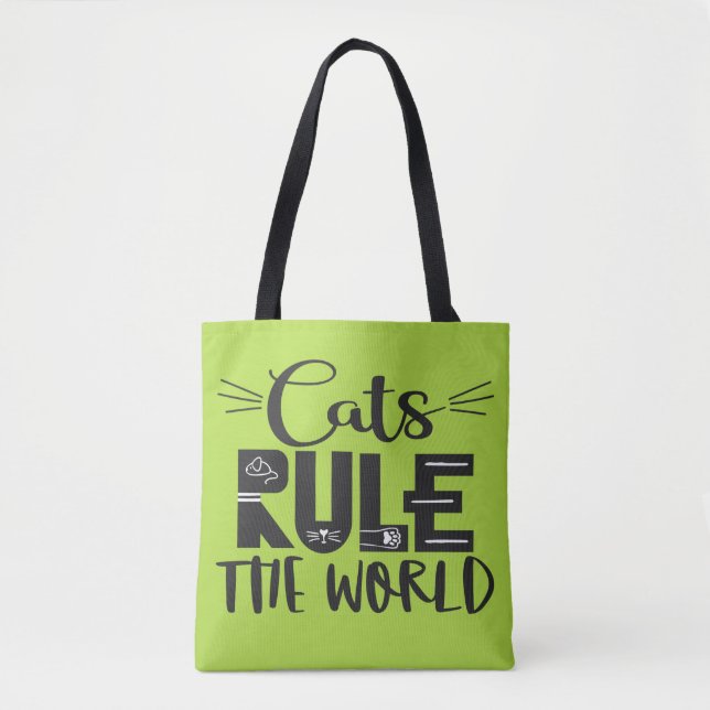 Cats rule the world trendy lettering whiskers tote bag (Front)